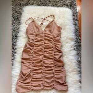 Ruched Rose Gold Mini Dress